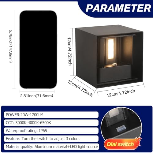 4 Pack LED 20W Outdoor Wall Lights Exterior/Interior 3 Colors Adjustable Wall Sconce Up and Down Light Porch Lights IP65 Waterproof Exterior Wall Sconce Modern Outdoor Lighting Square Aluminum Black - Image 5