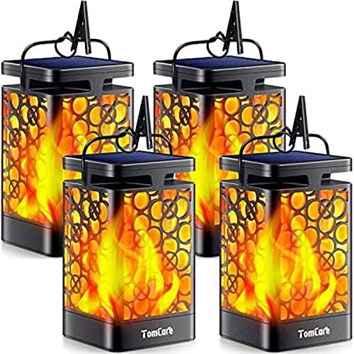 TomCare Solar Lanterns Outdoor, Flickering Flame Hanging Lights, 4 Pack by TomCare