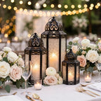 VELA LANTERNS Set of 3 Clear Glass & Black Metal Moroccan Candle Lantern Holders (XL, Large, Small) - Decorative Indoor/Outdoor Decor for Patio, Floor, Weddings & Ramadan - Image 2