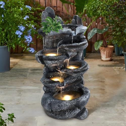 Outdoor 6-Tiers Cascading Rock Water Fountain, Waterfall Fountain with LED Light, Outside Patio Water Features Fountains, Garden Waterfall Decor for Patio, Backyard, Porch ﻿ - Image 6