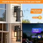 2 Pack Dusk to Dawn Outdoor Exterior Lighting Fixtures Wall Mount, Dimmable Wall Porch Lights for House, Sensor Outside Lantern Lamp, Waterproof Black Sconce Coach Lights for Garage (Bulb Included) - Image 2
