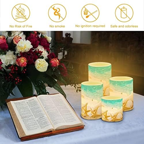Beach Starfish Seashell Flameless Light Candles Battery Powered with Timer Remote Color Chaging Pillar Fake Candles Pack of 4 for Wedding Home Outdoor Decor - Image 4