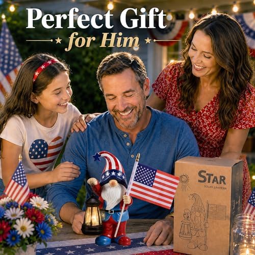 Nacome Solar Patriotic Gnomes Statues with Flag for Garden Decor - Image 2