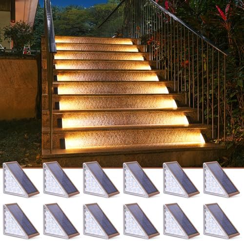 NIORSUN Solar Stair Lights,Warm White Outdoor Step Lights IP67 Waterproof Auto On Off, Outdoor Stair Lights for Steps,Stair,Patio,Yard,Porch,Front Door,Sidewalk,Deck Decor（Brown, 12 Pack） by NIORSUN