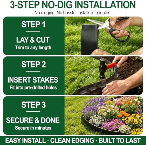 Landscape Edging Border, 2 in x 100 ft No Dig Garden Border, 150 Spikes - Image 6