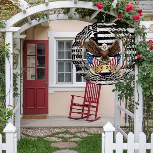 America 250th Anniversary Wind Spinner for Garden Yard 12In, Independence Day Bald Eagle 3D Stainless Steel Kinetic Hanging Wind Spinners Rustproof Outdoor Decor for Lawn Patio Home - Image 3
