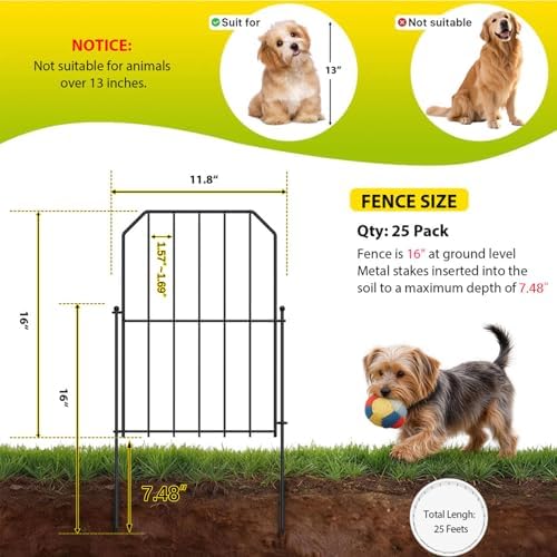 VANCASTLE Decorative Garden Fence, Toatal 25FT(L) x 24IN(H) Outdoor Metal No Dig Fence Animal Barrier, Rustproof No-Tool Assembly Landscape Edging for Yard, Lawn, Patio, Flower Bed-25 Panels Design A - Image 2