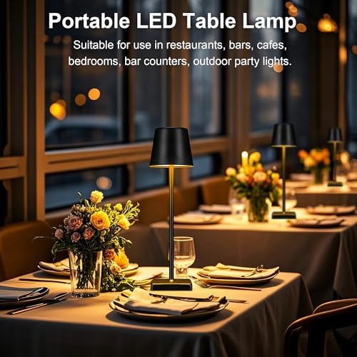 2 Pack Cordless Table Lamps,Rechargeable Outdoor Solar LED Lamp,Portable USB Desk Lamp Waterproof,2000mAh Battery Operated,Touch Stepless Dimming Light for Bedroom,Restaurants,Patio,Camping,Black - Image 2