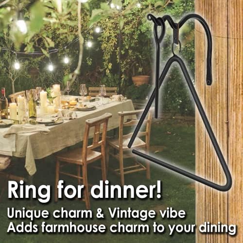 12-inch Triangle Dinner Bell with Hanger & Call Striker Ringer Outdoor Bell Wall Mounted Bell Metal Bell Wrought Iron Country Bell for Home Barn School Church Playground, Corrosion Resistance - Image 4