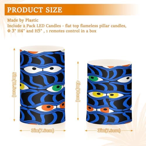 Mistery Eyes Hallowe Flameless Candles with Remote Control Candles with Timer Waterproof Electronic Lights Glitter Led for Night Battery Operated Pillar 2-Piecing Set - Image 3