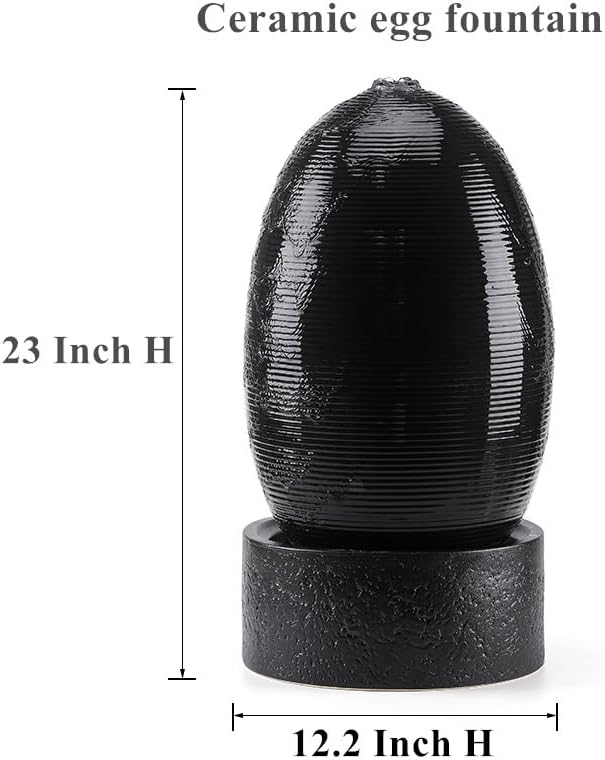 Ceramic Outdoor and Garden Fountain Home Decoration Waterfall Water Feature (Egg 12 INCH Black) - Image 2