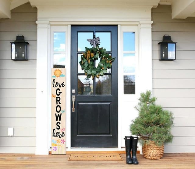 Spring Porch Sign Love Grows Here Sign for Front Door 8"x63" Spring Door Decor Vertical Wood Porch Sign Wooden Tall Welcome Sign Farmhouse Standing Wooden Hanging Sign for Home Indoor Outdoor - Image 3