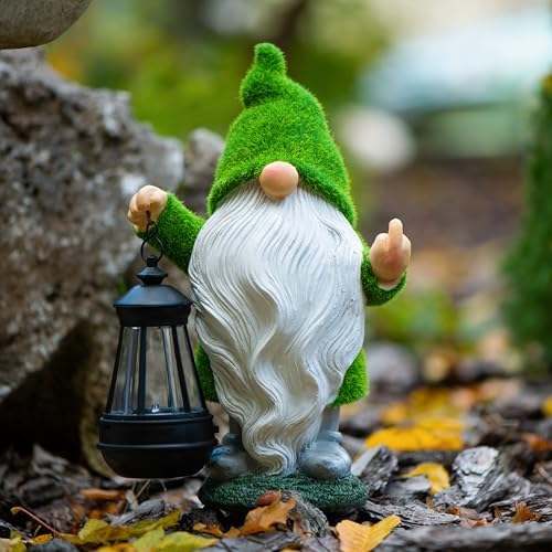 Funny Garden Gnome, 11.8 Inch with Solar Lantern, Outdoor Statues - Image 6