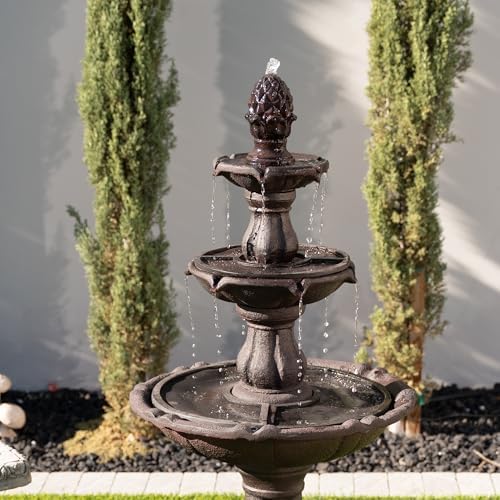 XBrand 51" 3-Tier Outdoor Waterfall Fountain, Freestanding Resin Water Feature with Pump, Cascading Water Design for Garden, Patio & Yard, Brown - Image 3