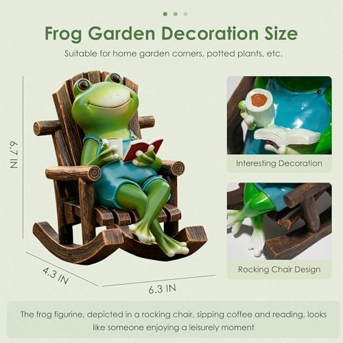 Flytime Frog Garden Decor, Frog in Rocking Chair, Whimsical Outdoor Statue - Image 6