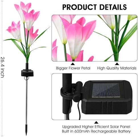 8 Pack Solar Garden Lights Outdoor, 7 Color Changing LED Waterproof Solar Powered Lily Flowers Landscape Lights for Outside Yard, Patio, Pathway Decorative, Décor - Image 3