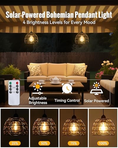Solar Pendant Light Indoor Outdoor 4/6/8H Timer Set of 2 Remote - Image 2