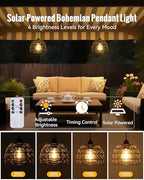 Solar Pendant Light Indoor Outdoor 4/6/8H Timer Set of 2 Remote - Image 2
