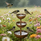 3-Tiered Cascading Rain Catcher Garden Stake, Rust Patina Metal Bird Bath with Water Bowls, 26.7 Inch Outdoor Garden Decor & Plant Support for Yard, Flower Beds & Patio by Unknown