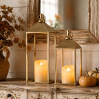 Decorative Candle Lanterns Indoor, 2 Pcs Gold Metal Lanterns with Candles - Image 3