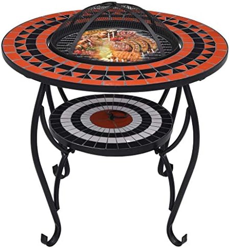 Mosaic Fire Pit Table 26.8 Inch Ceramic Round Outdoor Wood Burning Bowl with Steel Stand and Safety Mesh Cover for Patio Garden - Image 3