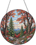 Forest Path to Snowy Mountain Peak Stained Glass Suncatcher 9.8 Inch by Unknown