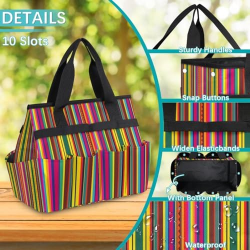 Mexican Stripes Garden Tool Bag, Garden Tote Storage Bag with 10 Pockets, Indoor and Outdoor Colorful Vertical Line Gardening Tool Organizer for Women Men - Image 5