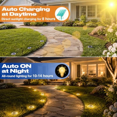 Peasur Solar Ground Lights Outdoor Anti-Rust Disk Lights, 16pack Warm White - Image 2