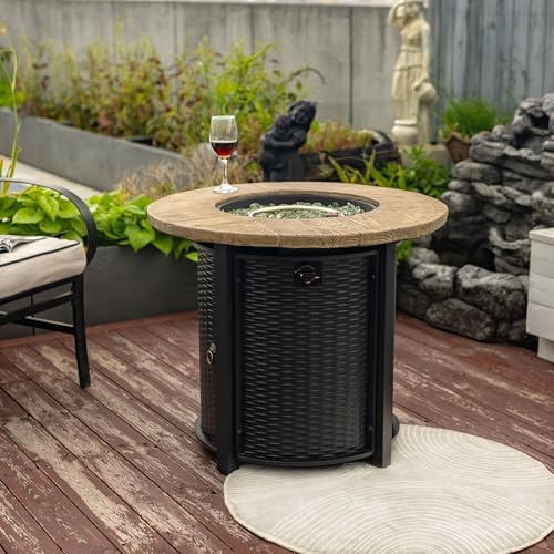 30'' Concrete Round Gas Fire Pit, 50,000 BTU Steel Outdoor Fire Tables, Fire Table with Lid, Add Warmth & Ambience to Gatherings and Parties On Patio Deck Garden Backyard. - Image 5