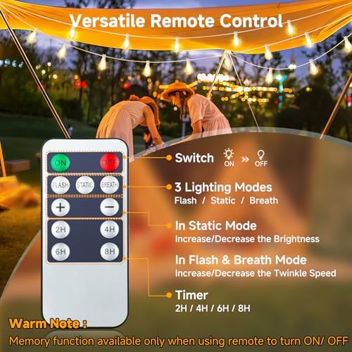 2x25FT Solar String Lights with Remote, 3 Mode Patio Lighting, White - Image 2
