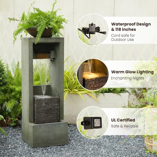 Tankana Outdoor Water Fountain Jar Water Feature for Garden Floor Standing Fountains Resin Cascading Waterfall with Pump and Lights for Patio Yard Deck Home Decor, 41 inches Tall - Image 6