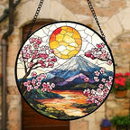 Mount Fuji Cherry Blossom Stained Glass Window Hanging Suncatcher Gift 12" - Image 2