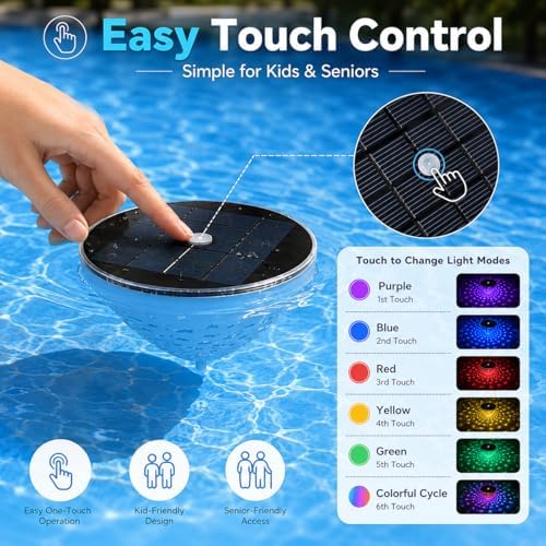 Solar Floating Pool Lights(2 Pack), 2600mAh Floating Lights with 5 Color Modes, with Fish Pattern, Waterproof Solar Powered Pool Lights for Above Ground Pools, Ponds & Garden 2026 - Image 2