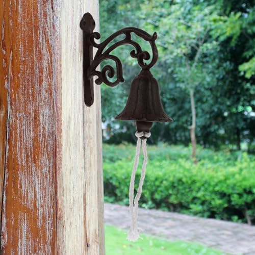 SECFOU Rustic Style Cast Iron Wall Bell Manually Shaking Doorbell Mounted for Dinner Bell and Outdoor Wall Decor Vintage Farmhouse Metal Home Accessories - Image 5