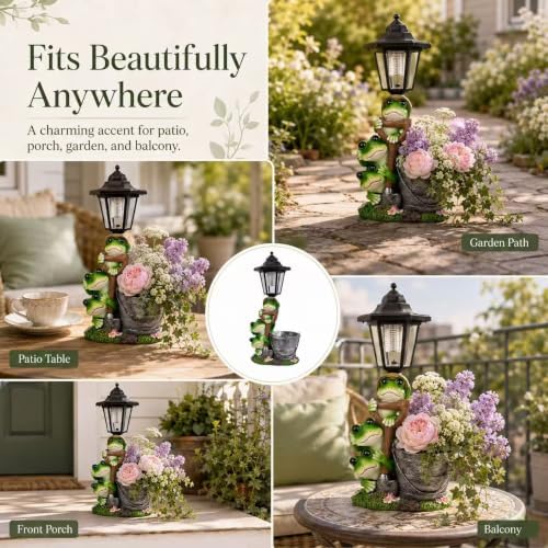 Solar-Powered Frog Outdoor Statue with Planter & Solar Lantern - Image 4