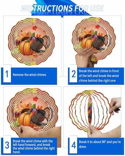 Fall Wind Spinners for Yard and Garden Harvest Orange Pumpkin Turkey Wind Spinner Autumn Maple Leaves 3D Metal Stainless Steel Wind Sculptures Outdoor Patio Fall Thanksgiving Hanging Decor 10 Inch - Image 5