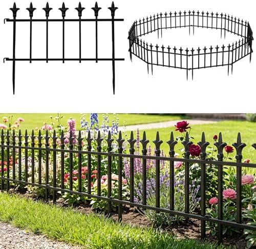 Giantex 10 Panels Decorative Metal Garden Fence, 18 FT No Dig Garden Border Fence with Fleur-de-Lis Finials, 17" H Heavy Duty Flower Bed Edging Fence, Folding Landscape Fencing for Yard, Pathway by Giantex