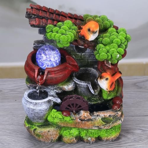ENGENDER Waterfall Fountain Indoor Tabletop Fountain Resin Water Fountain Small Fountain Water Ornament Living Room Home Decoration Home Fountain - Image 3