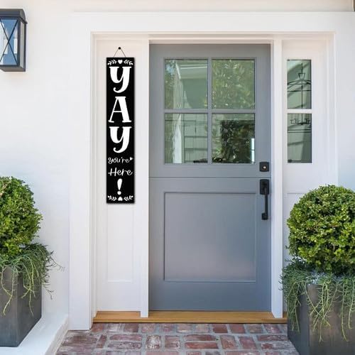 FemiaD 4Pcs Yay You're Here Porch Sign Funny Welcome Sign for Front Door 8x63inch Standing Rustic Farmhouse Porch Signs Vertical Hanging Decorations for Front Door Outside Home Yard Decor - Image 4