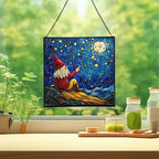 Gnome Stargazing Hill Stained Glass Suncatcher – Square Hanging Window Panel for Home or Greenhouse – Whimsical Glass Art Gift for Garden Lovers, Christmas, Halloween, Father Days CS5nfH - Image 2