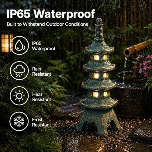 Qeeman Solar Pagoda Garden Statues Decor: Multi-Layer Resin Zen Sculpture - Image 6
