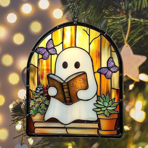 Funny Ghost Reading Book Acrylic Suncatcher - Image 6