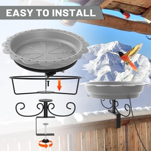 100W Heated Bird Baths for Outdoors, Heated Birdbath Outside Winter, Gray - Image 5