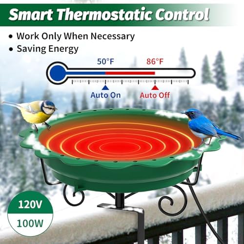 Heated Bird Bath for Deck Railing, 100W Heated Birdbath for Outdoors, Green - Image 3