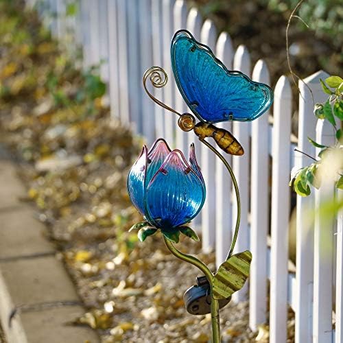 TERESA'S COLLECTIONS Garden Decor Blue Peacock with Solar Outdoor Lights, Glass Yard Art for Outside, Decorative Metal Stake Outdoor Decor for Lawn Decorations, Patio, Gifts for Mothers Day - Image 7