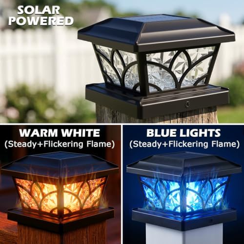 SIEDiNLAR Flickering Flame Solar Post Cap Lights 4 Modes 10 Pack (Black) - Image 2