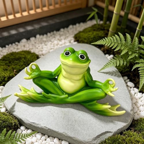 Teaeeno Meditation Frog Sculpture, 13" Handcrafted Resin Zen Frog Statue - Image 3