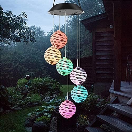 Changing Pink Ball Wind Chime Light Wind Mobile Outdoor Waterproof Garden Light for Patio Yard Decor by Unknown
