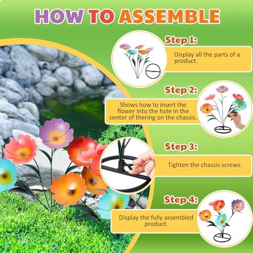 Yaocom 2 Pack Metal Flowers for Outdoor, Decorative Garden Stakes Yard Art, Outdoor Spring Garden Stake Summer Decor Bouquet of Poppy Flower Rustic Handcrafted Items for Lawn Porch Fence(Colorful) - Image 5