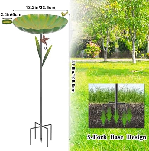 Metal Bird Bath for Outside,41.5" Freestanding Garden Birdbath Bowl - Image 2